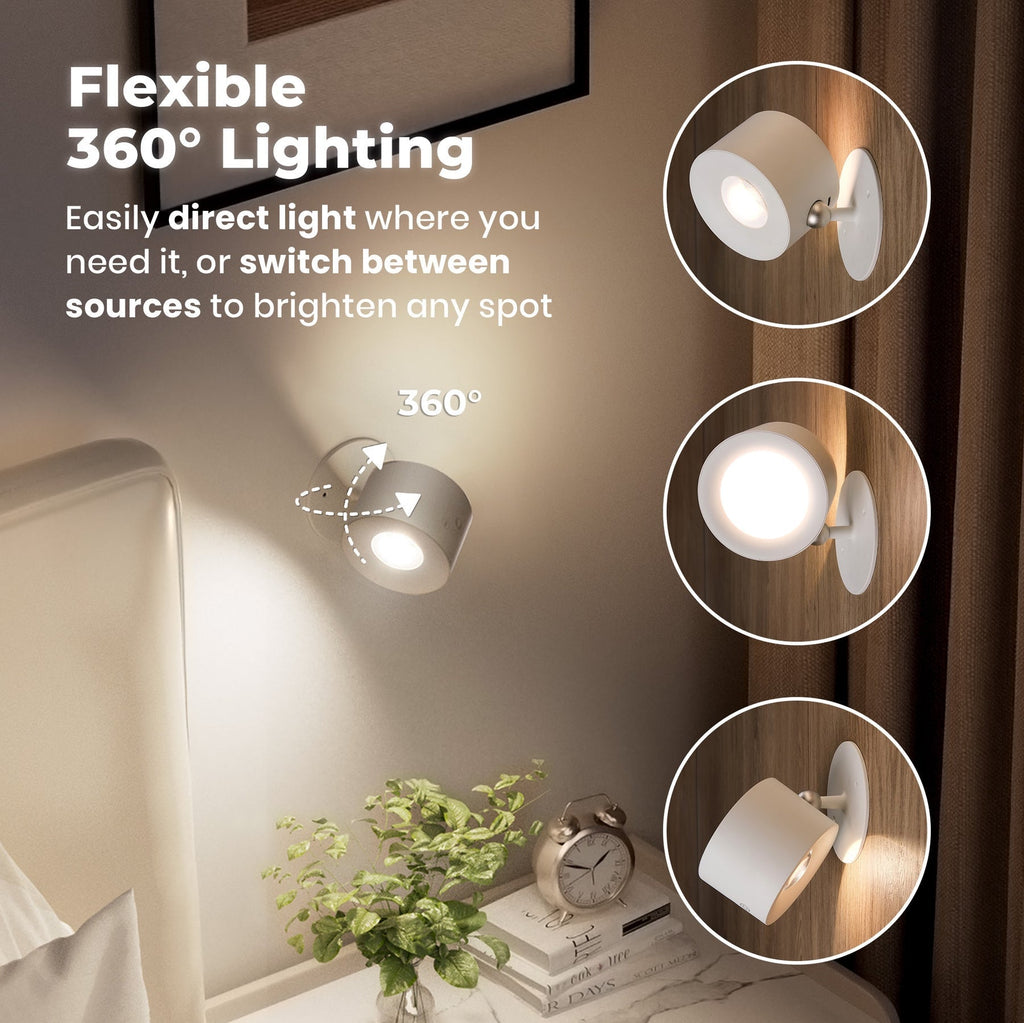 Wireless Magnetic LED Wall Light 360° Rotating – Rechargeable Touch & Remote Control Lamp