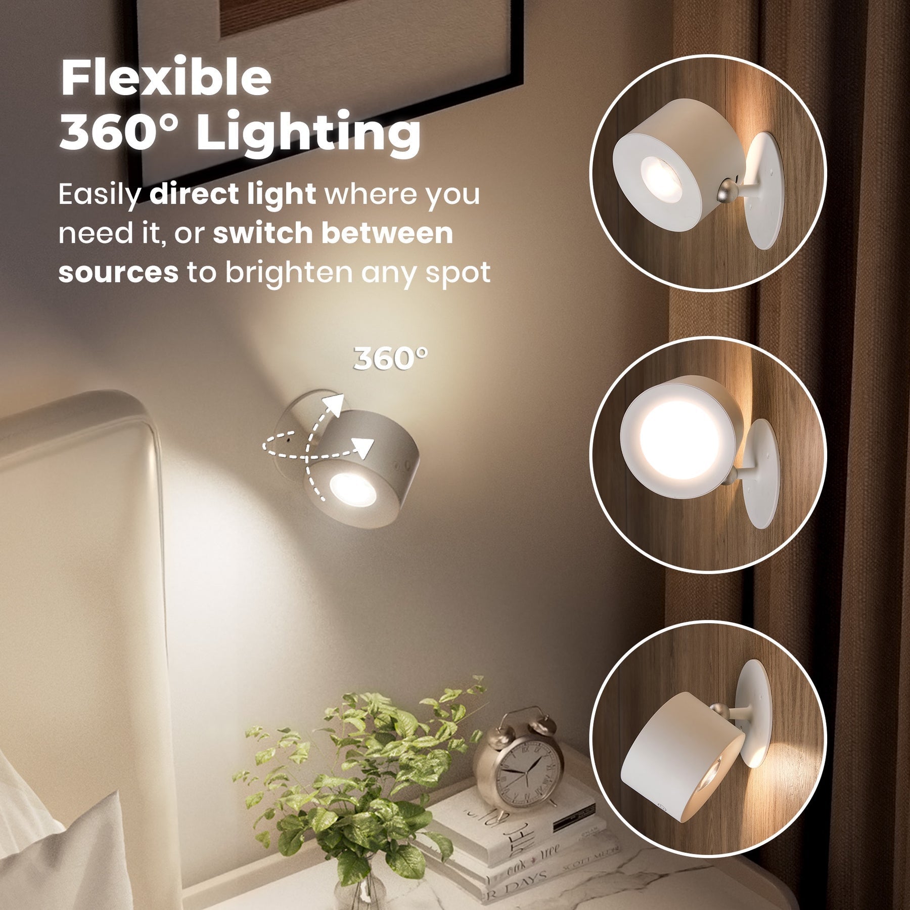 Wireless Magnetic LED Wall Light 360° Rotating – Rechargeable Touch & Remote Control Lamp