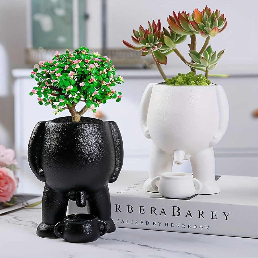 Cheeky Peeing Man Ceramic Planter with Catch Tray – Novelty Succulent Pot with Drainage