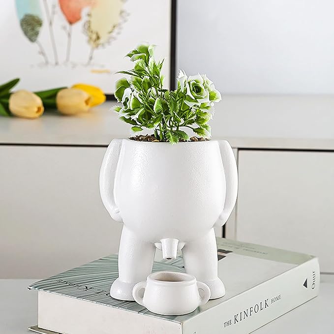 Cheeky Peeing Man Ceramic Planter with Catch Tray – Novelty Succulent Pot with Drainage