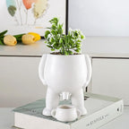 Cheeky Peeing Man Ceramic Planter with Catch Tray – Novelty Succulent Pot with Drainage