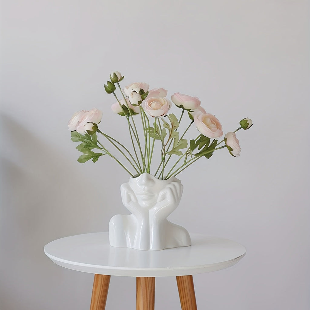 Sculptural Face Vase with Double Handles – Nordic-Inspired Resin Flower Vase