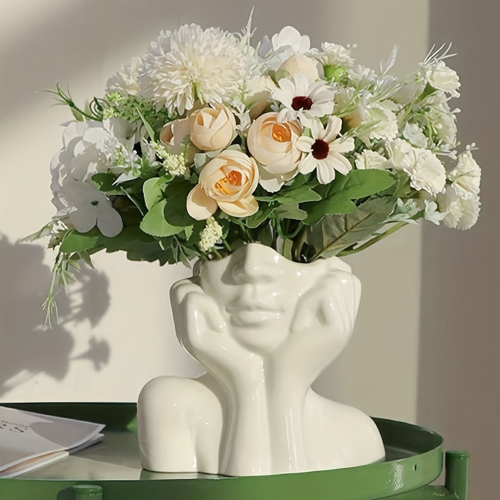 Sculptural Face Vase with Double Handles – Nordic-Inspired Resin Flower Vase