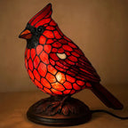 Cardinal Bird Stained Glass Accent Lamp – Warm LED Resin Light for Mantel & Bedside