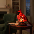 Cardinal Bird Stained Glass Accent Lamp – Warm LED Resin Light for Mantel & Bedside