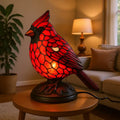 Cardinal Bird Stained Glass Accent Lamp – Warm LED Resin Light for Mantel & Bedside