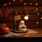 Reading Ghost LED Night Light – Resin Figure Lamp with Warm Lantern Glow & USB Power
