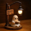 Reading Ghost LED Night Light – Resin Figure Lamp with Warm Lantern Glow & USB Power