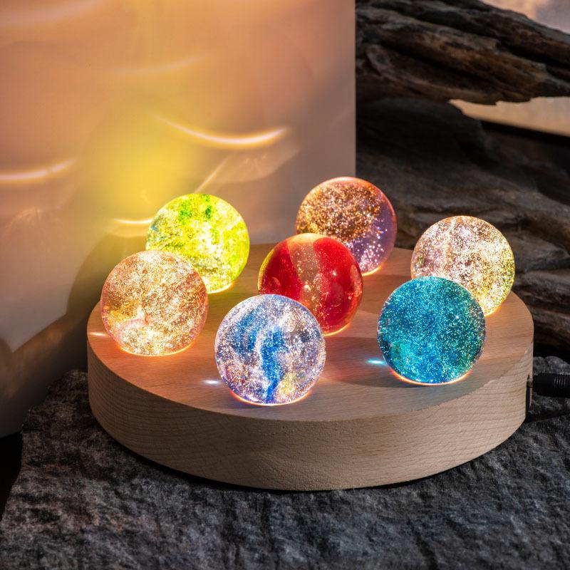 LED Crystal Globe Table Lamp on Wooden Base – USB Powered Ambient Decor Light