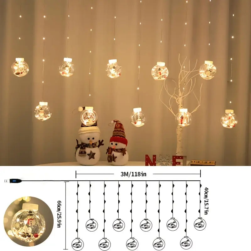 Festive LED Globe String Lights with Winter Scenes – USB Powered 8-Mode Holiday Decor