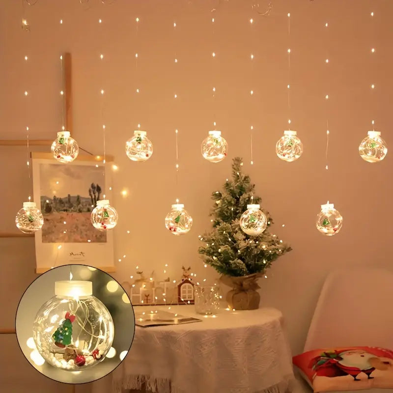 Festive LED Globe String Lights with Winter Scenes – USB Powered 8-Mode Holiday Decor