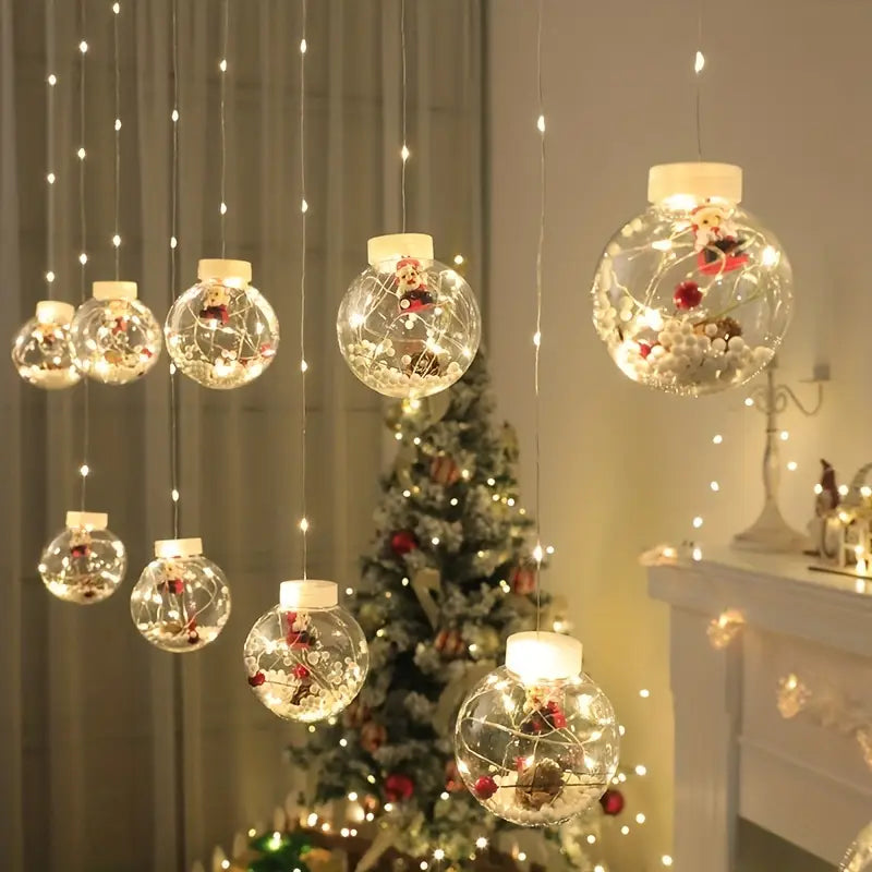 Festive LED Globe String Lights with Winter Scenes – USB Powered 8-Mode Holiday Decor