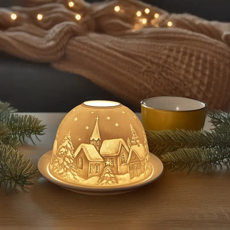 Porcelain Dome Tealight Candle Holder – Translucent Scene Display for Warm Ambient Light