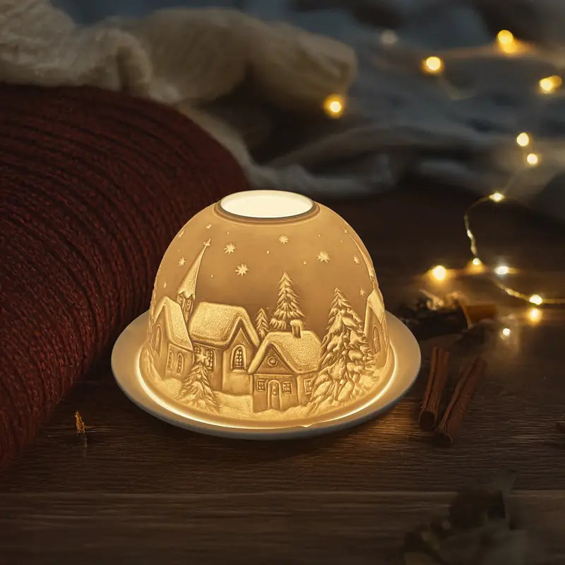 Porcelain Dome Tealight Candle Holder – Translucent Scene Display for Warm Ambient Light