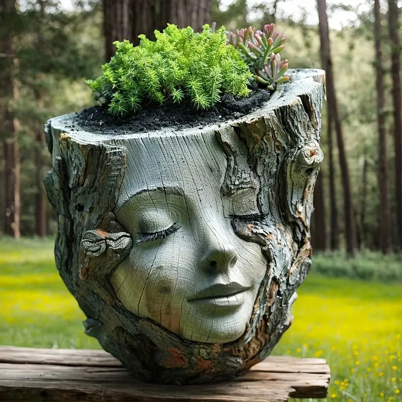 Serene Face Tree Planter with Drainage Hole – Premium Resin Outdoor & Indoor Pot