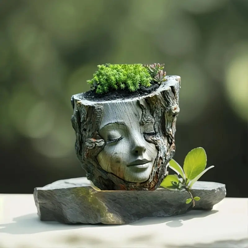 Serene Face Tree Planter with Drainage Hole – Premium Resin Outdoor & Indoor Pot