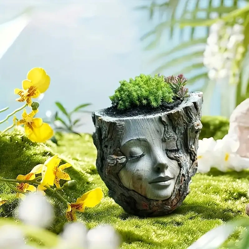 Serene Face Tree Planter with Drainage Hole – Premium Resin Outdoor & Indoor Pot