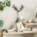 Holiday Reindeer Figurine with Scarf – Hand-Painted Resin Winter Home Decor