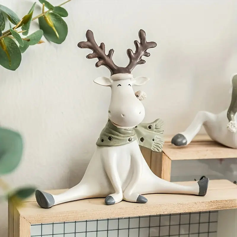 Holiday Reindeer Figurine with Scarf – Hand-Painted Resin Winter Home Decor