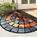 Boho Mosaic Half-Moon Rug – Soft Polyester Entryway Mat with Non-Slip Backing