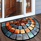 Boho Mosaic Half-Moon Rug – Soft Polyester Entryway Mat with Non-Slip Backing