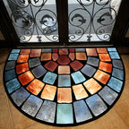 Boho Mosaic Half-Moon Rug – Soft Polyester Entryway Mat with Non-Slip Backing