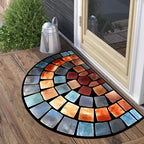 Boho Mosaic Half-Moon Rug – Soft Polyester Entryway Mat with Non-Slip Backing