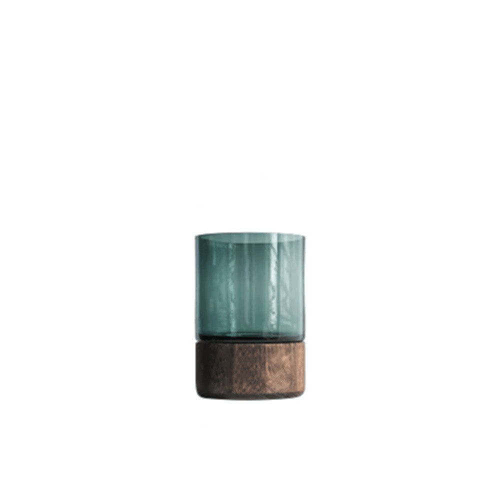 Wooden Base Glass Vase – Modern Tabletop Flower Display in Green or Clear