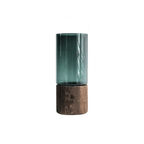 Wooden Base Glass Vase – Modern Tabletop Flower Display in Green or Clear