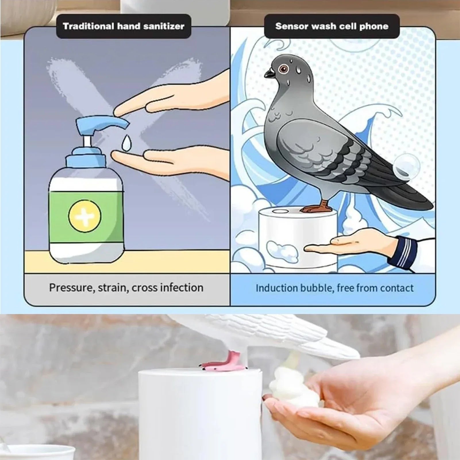 Pigeon Shaped Soap Dispenser – BPA-Free Novelty Pump for Bathroom & Kitchen