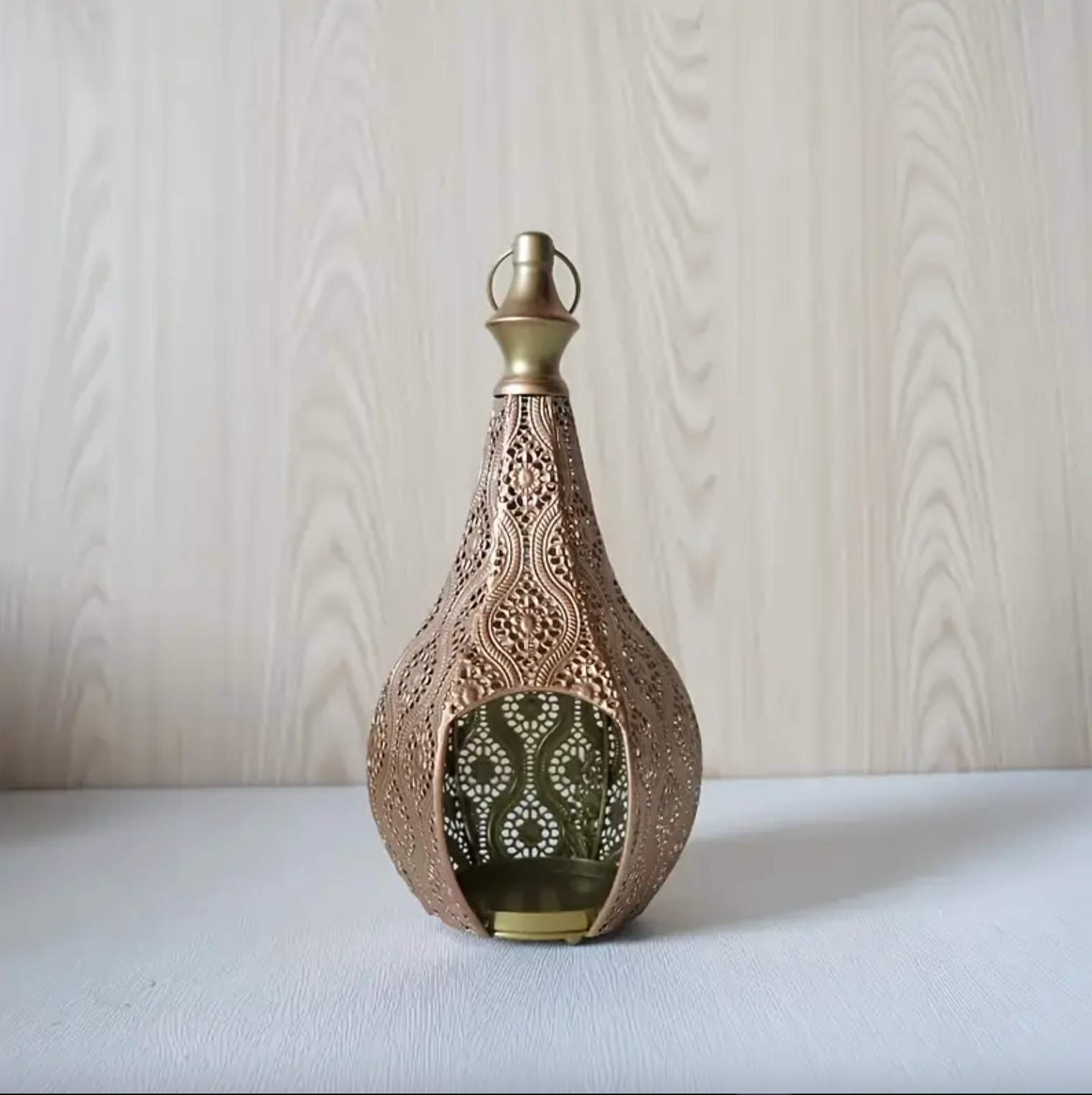 Moroccan-Inspired Vintage Metal Lantern – Ornate Cutout Candle Holder for Indoor & Outdoor