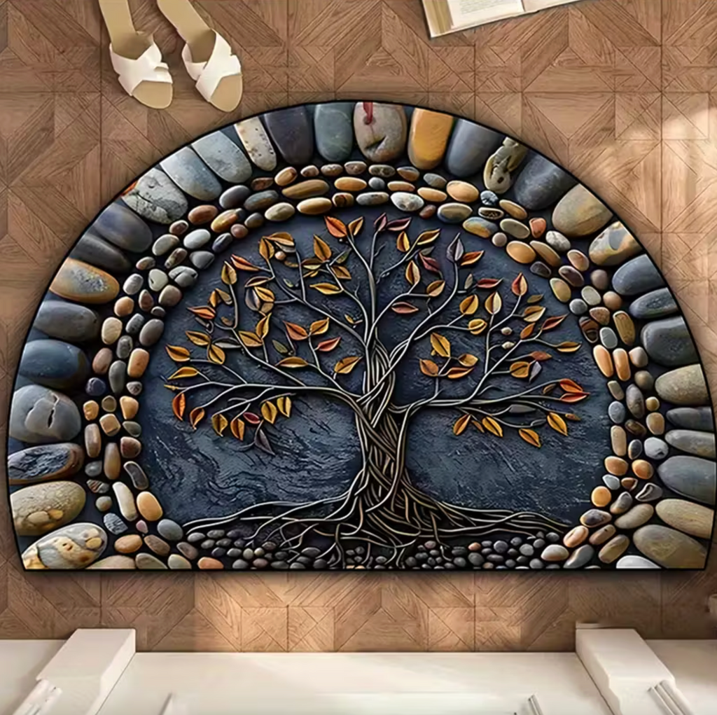 Tree of Life Decorative Floor Mat – Nature-Inspired Polyester with Non-Slip Silicone Base
