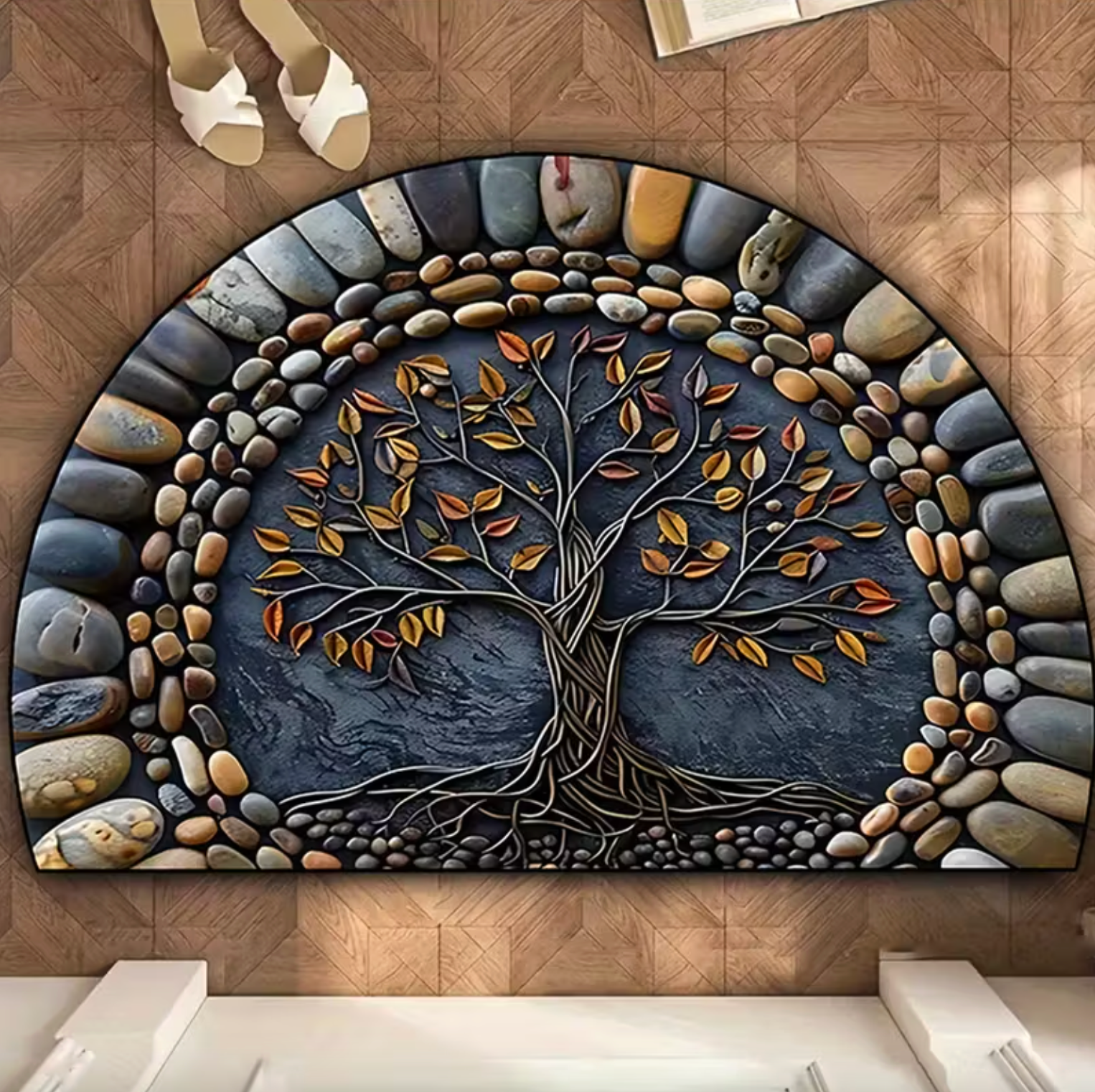 Tree of Life Decorative Floor Mat – Nature-Inspired Polyester with Non-Slip Silicone Base