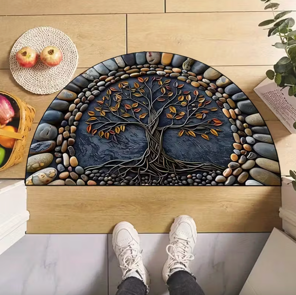 Tree of Life Decorative Floor Mat – Nature-Inspired Polyester with Non-Slip Silicone Base