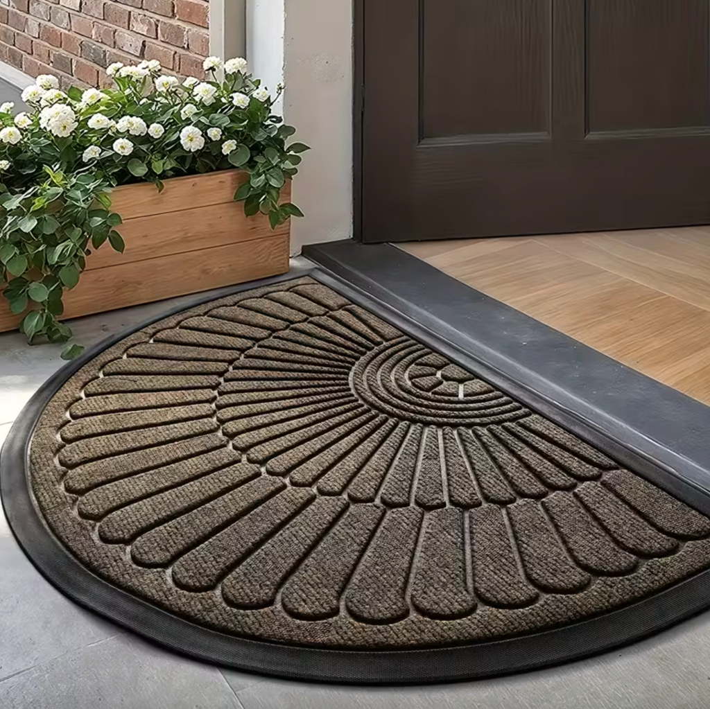 Embossed Semi-Circle Entryway Rug – Durable Polyester with Non-Slip Rubber Backing