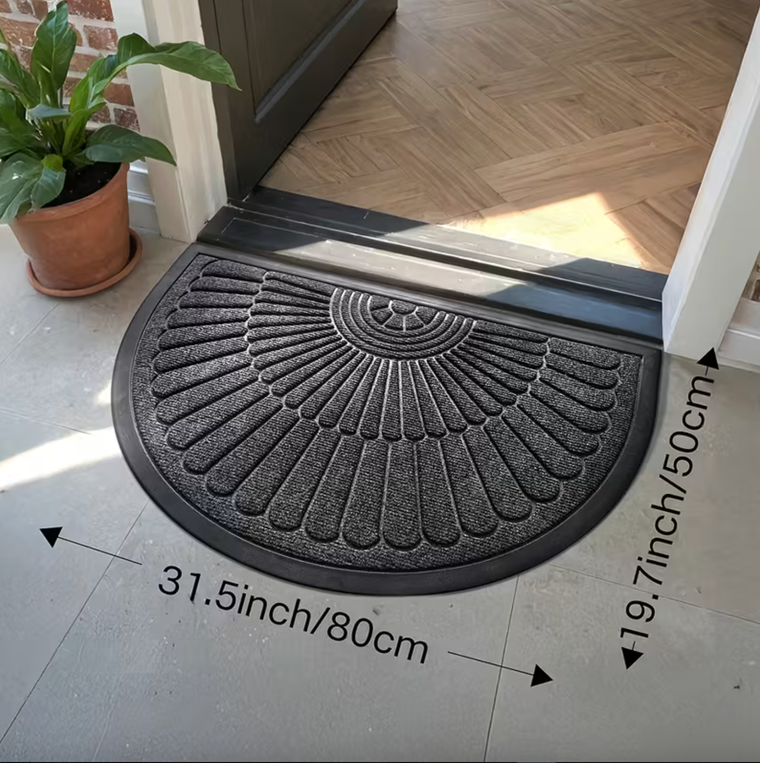 Embossed Semi-Circle Entryway Rug – Durable Polyester with Non-Slip Rubber Backing