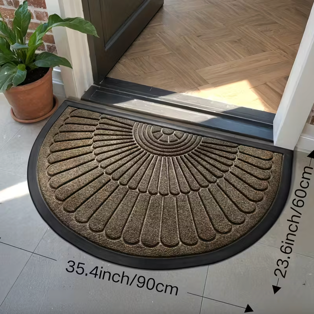 Embossed Semi-Circle Entryway Rug – Durable Polyester with Non-Slip Rubber Backing