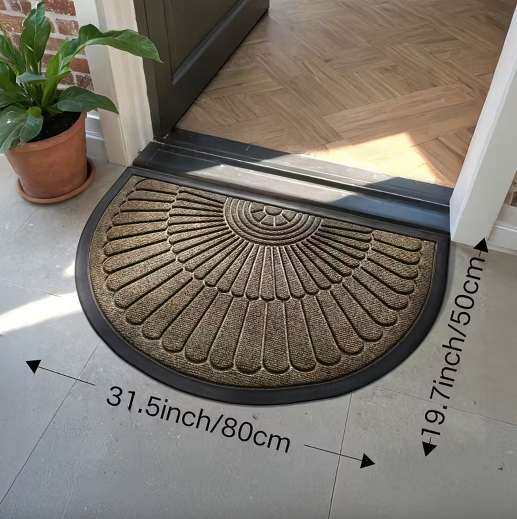 Embossed Semi-Circle Entryway Rug – Durable Polyester with Non-Slip Rubber Backing