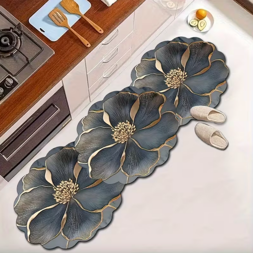 Floral Petal Shaped Luxe Floor Mat – Anti-Slip Kitchen & Hallway Runner