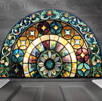 Stained Glass Semi-Circular Entrance Mat – Jewel-Toned Polyester with Non-Slip Backing