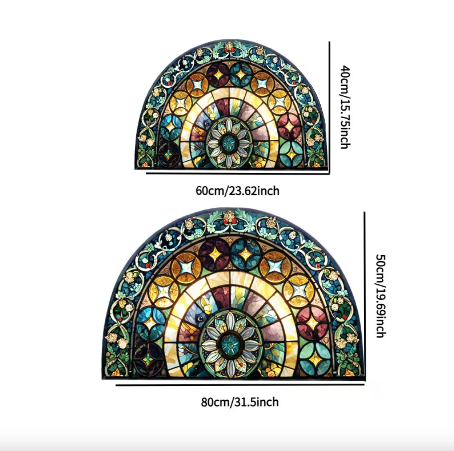 Stained Glass Semi-Circular Entrance Mat – Jewel-Toned Polyester with Non-Slip Backing