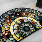 Stained Glass Semi-Circular Entrance Mat – Jewel-Toned Polyester with Non-Slip Backing