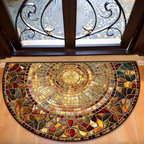 Golden Mosaic Half-Moon Doormat – Stained Glass Inspired Entryway Mat