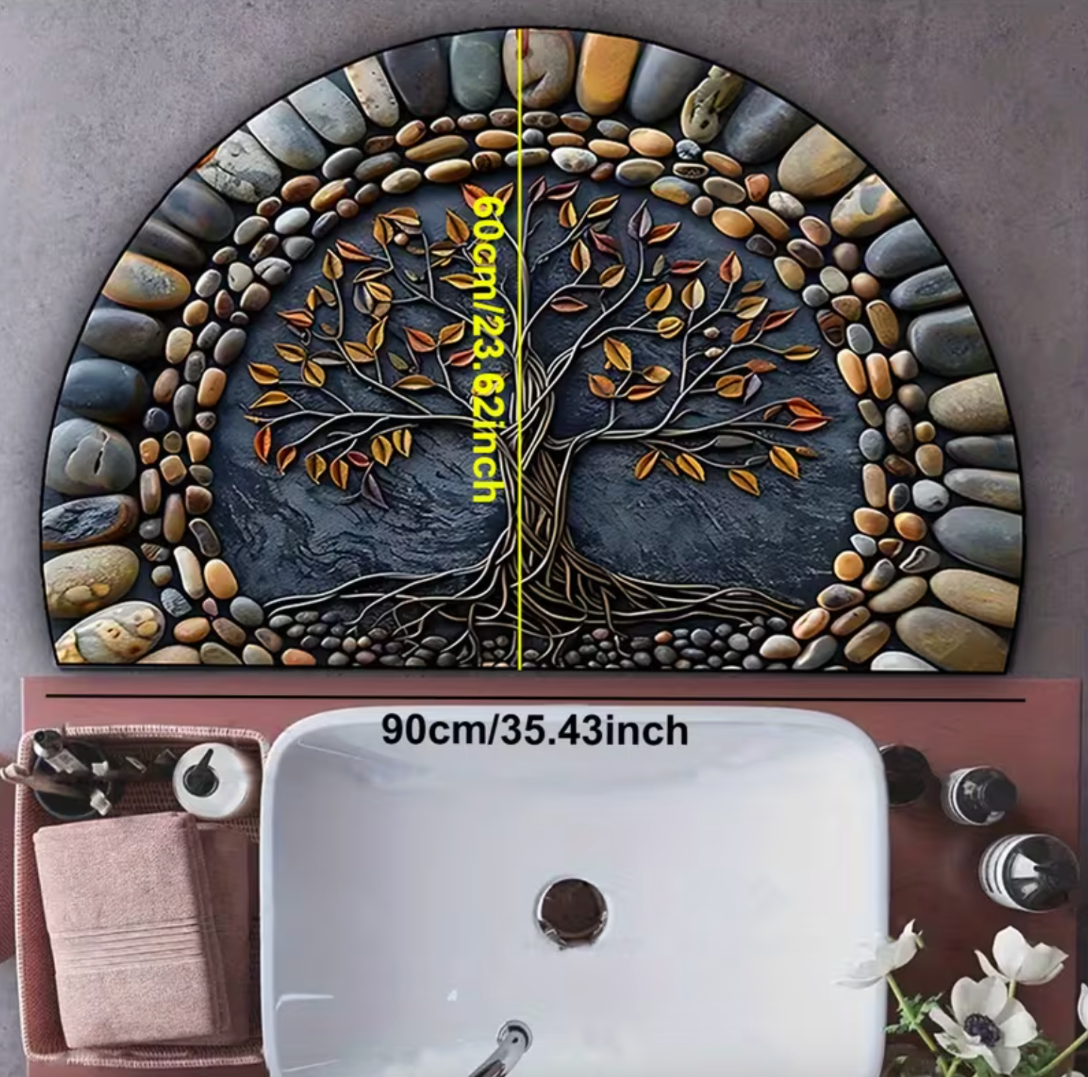 Tree of Life Decorative Floor Mat – Nature-Inspired Polyester with Non-Slip Silicone Base