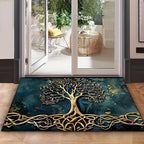 Tree of Life Entryway & Kitchen Mat – Gold Knotwork Design with Anti-Slip Rubber Backing