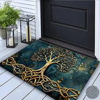 Tree of Life Entryway & Kitchen Mat – Gold Knotwork Design with Anti-Slip Rubber Backing