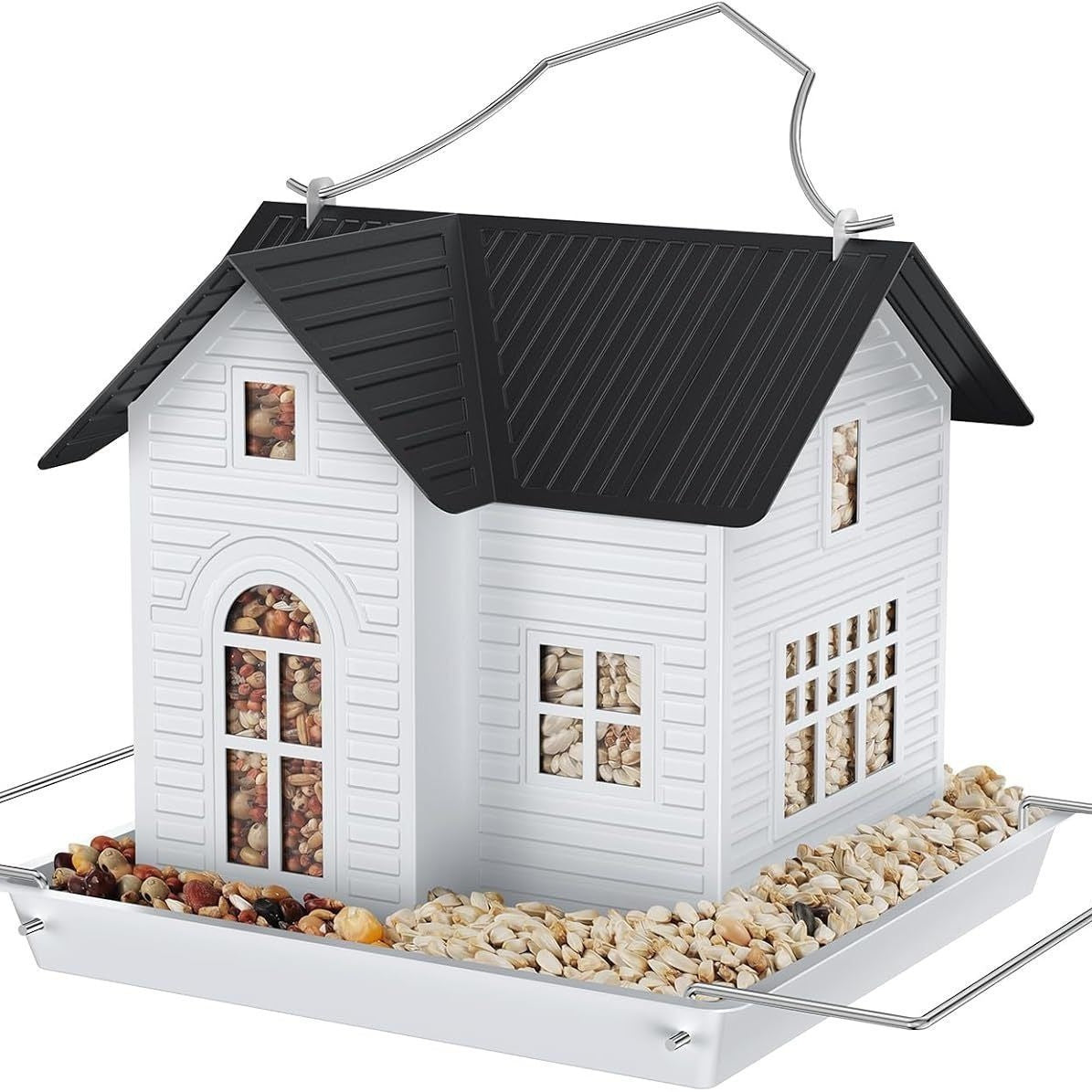 Solar-Powered Metal Bird Feeder with LED Light – Weatherproof Dual Compartment Garden Decor