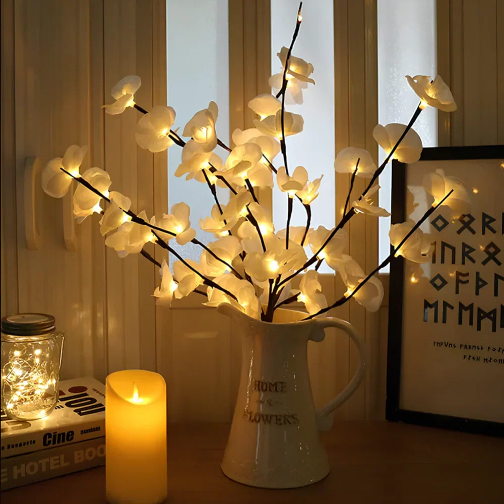 LED Artificial Blossom Branch Table Lamp – Battery-Powered Flexible Twig Lights 70cm