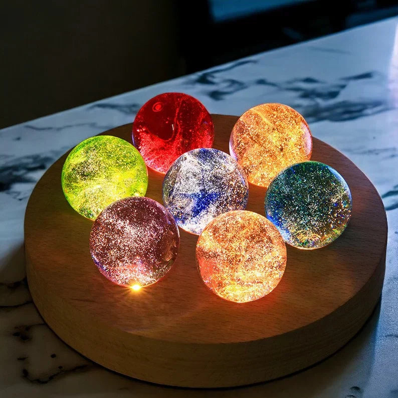 LED Crystal Globe Table Lamp on Wooden Base – USB Powered Ambient Decor Light