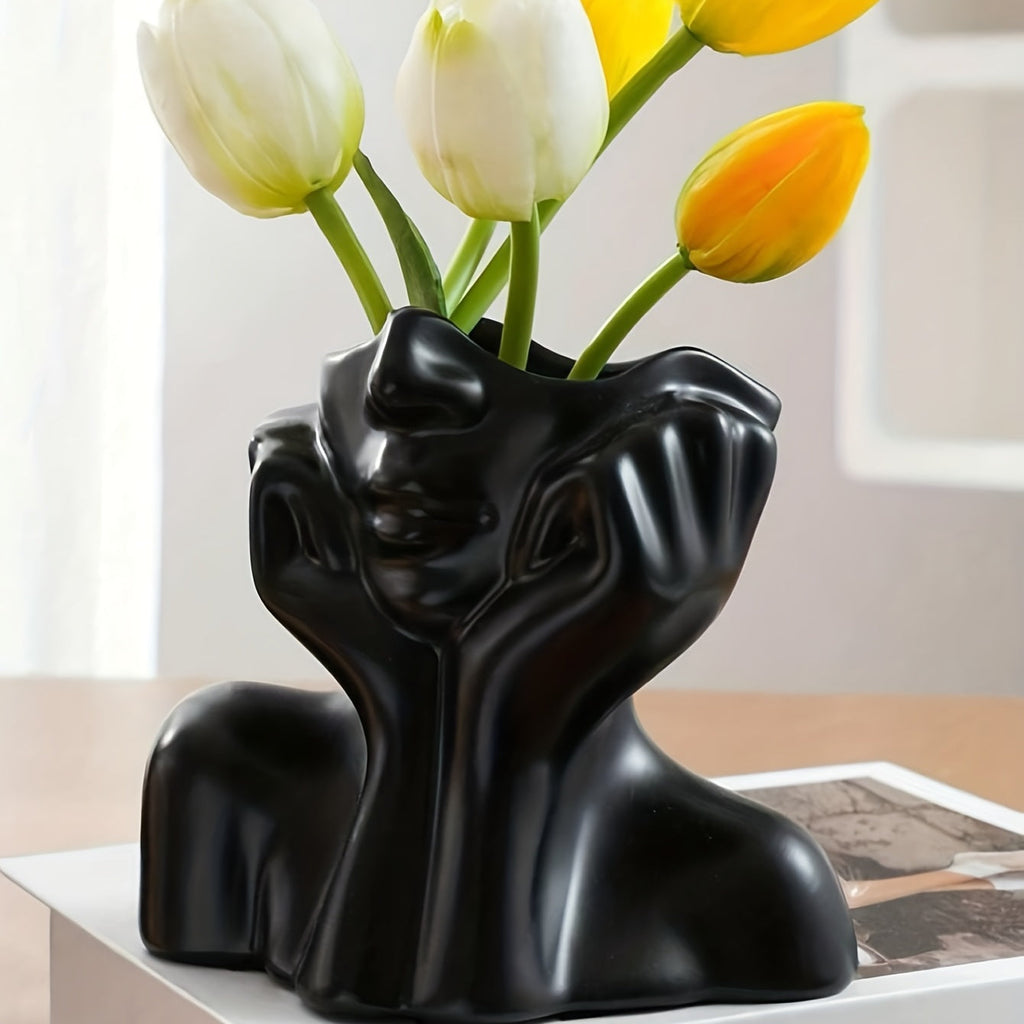 Sculptural Face Vase with Double Handles – Nordic-Inspired Resin Flower Vase